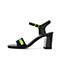 Teenmix/天美意夏新款商场同款黑色撞色一字带女皮凉鞋CIV09BL9