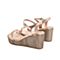 Teenmix/天美意夏新款商场同款粉金色坡跟高跟女皮凉鞋CC414BL9