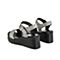 Teenmix/天美意夏新款商场同款银色一字带坡跟女皮凉鞋AT651BL9