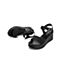 Teenmix/天美意夏新款商场同款黑色一字带坡跟女皮凉鞋AT651BL9