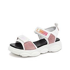 Teenmix/天美意2019夏新款商场同款白色厚底魔术贴沙滩鞋女皮凉鞋AT671BL9