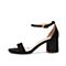 Teenmix/天美意夏新款商场同款黑色一字带通勤羊绒女凉鞋AU171BL9