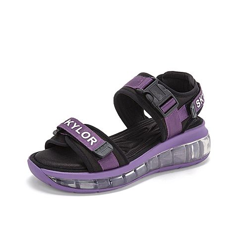 Teenmix/天美意夏新款商场同款紫色字母撞色休闲女凉鞋AU191BL9