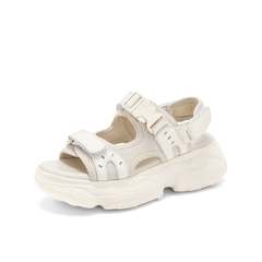 Teenmix/天美意2019夏新款商场同款米白色厚底魔术贴女皮凉鞋AU431BL9