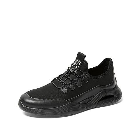 Teenmix/天美意秋新款商场同款黑色厚底磨砂绑带男休闲鞋CHZ02CM9