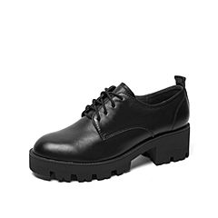 Teenmix/天美意2019秋新款商场同款黑色英伦风粗跟系带女皮单鞋AU561CM9