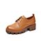 Teenmix/天美意秋新款商场同款棕色英伦风粗跟系带女皮单鞋AU561CM9