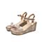 Teenmix/天美意夏新款商场同款粉色钻饰胶片坡跟高跟女皮凉鞋CC421BL9
