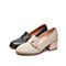 Teenmix/天美意秋新款商场同款米白色浅口粗跟皮带扣女皮单鞋AU781CQ9