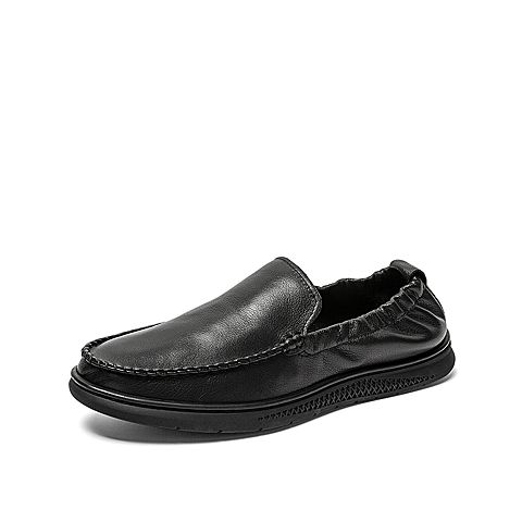 Teenmix/天美意秋新款商场同款黑色简约软牛皮革男豆豆鞋2QA01CM9