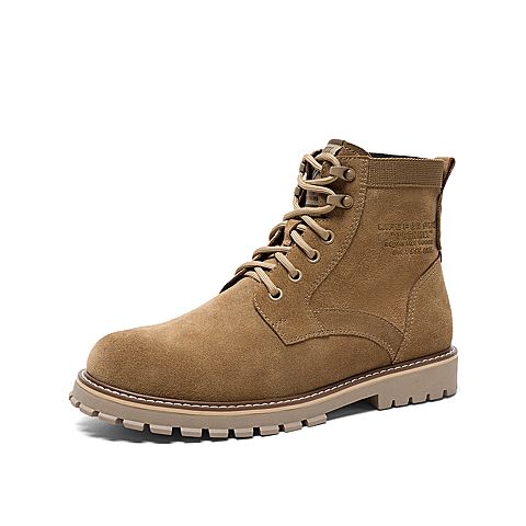 Teenmix/天美意冬新款商场同款棕色帅气绑带厚底剖层牛皮男马丁靴68V43DD9