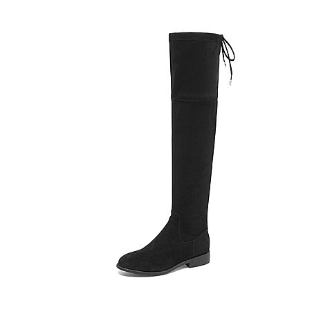 Teenmix/天美意冬新款商场同款黑色休闲拉链过膝靴方跟女长靴CO590DC9