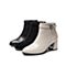 Teenmix/天美意冬新款米色优雅短靴女牛皮革粗高跟皮靴COF44DD9