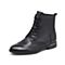 Teenmix/天美意冬新款商场同款黑色牛皮革短靴女布洛克系带皮靴CBQ63DD9