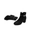 Teenmix/天美意冬新款商场同款黑色羊皮革短靴女粗高跟拉链皮靴CGH45DD9