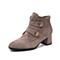 Teenmix/天美意冬新款商场同款灰色羊绒皮革短靴女粗高跟时装靴CO741DD9