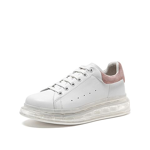 Teenmix/天美意秋新款商场同款白色/粉色牛皮革小白鞋女厚底气垫休闲鞋AV511CM9