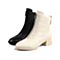 Teenmix/天美意冬新款商场同款白色方跟简约休闲牛皮革短靴女皮靴CON43DD9