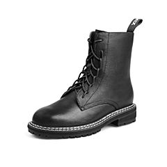 Teenmix/天美意2019冬新款商场同款黑色系带方跟时尚马丁靴女中靴AV731DZ9