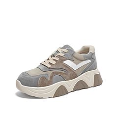 Teenmix/天美意2020春新款灰色拼色时尚厚底老爹鞋猪皮革/纺织品/人造革女旅游鞋9898DAM0