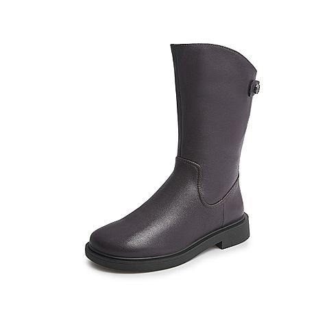 Teenmix/天美意2021冬新款商场同款时尚气质时装靴女皮中靴CVB70DS1
