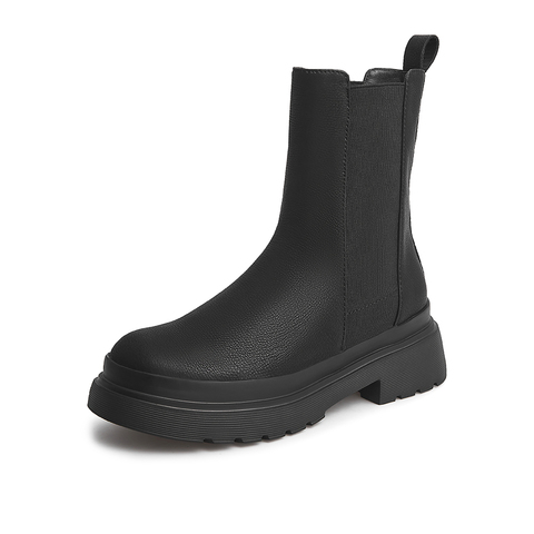 Teenmix/天美意2021冬新款商场同款厚底圆头切尔西靴女皮短靴BB521DZ1