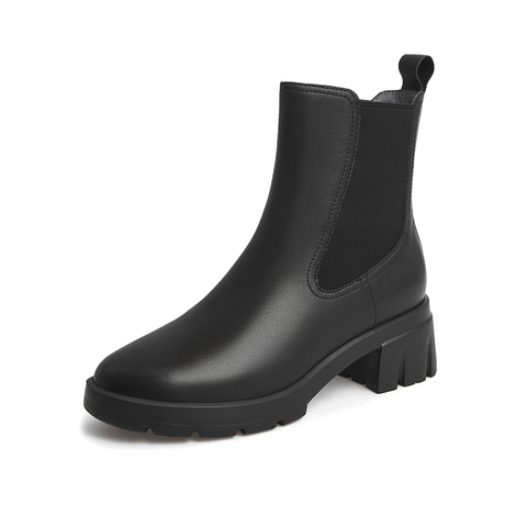 Teenmix/天美意2021冬新款商场同款粗跟切尔西气质女皮短靴CVQ41DD1