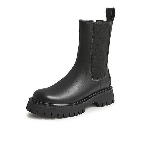 Teenmix/天美意2021冬新款商场同款复古简约厚底切尔西靴女皮靴BC111DZ1