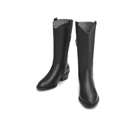 Teenmix/天美意2022冬新款骑士靴复古西部时装粗跟女中靴CSE70DS2