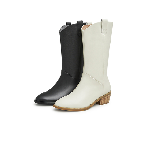 Teenmix/天美意2022冬新款骑士靴复古西部时装粗跟女中靴CSE70DS2