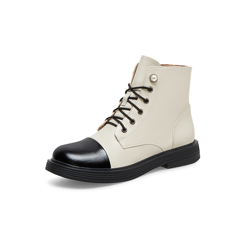 Teenmix/天美意2022冬新款商场同款法式复古珍珠踝靴女靴CSG40DD2