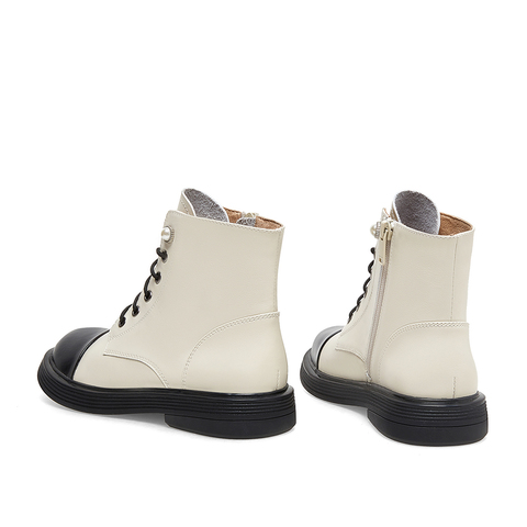 Teenmix/天美意2022冬新款商场同款法式复古珍珠踝靴女靴CSG40DD2