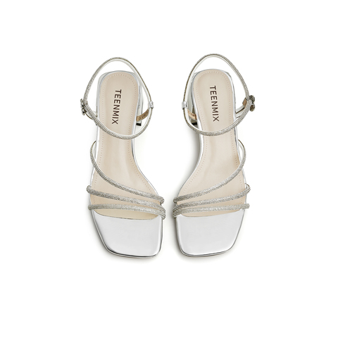 天美意2023夏新款高跟宴会party性感细钻条带女凉鞋AM004BL3