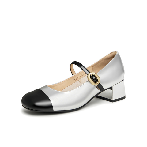 天美意2023秋商场同款粗跟一字带玛丽珍鞋时尚女皮鞋BH081CQ3