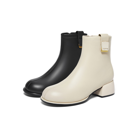 天美意2023冬新款商场同款简约优雅时装靴气质女皮靴BH561DD3