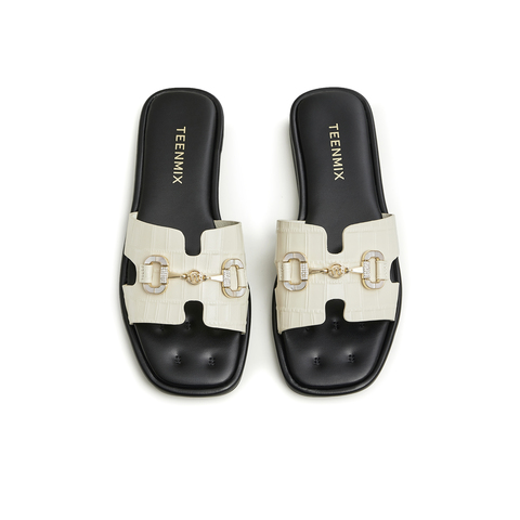 天美意2023夏新款商场同款马衔扣气质OL外穿女凉拖鞋CTC35BT3