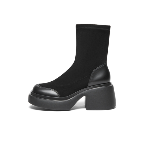 天美意2023冬新款商场同款粗跟优雅时装靴复古简约女靴CPB60DZ3
