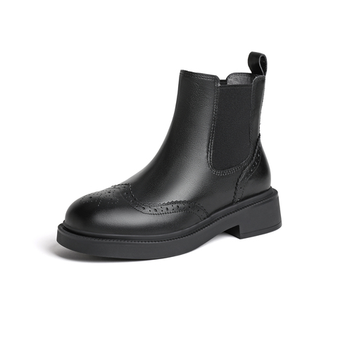 天美意2023冬新款商场同款英伦复古时尚短靴女切尔西靴CQ740DD3