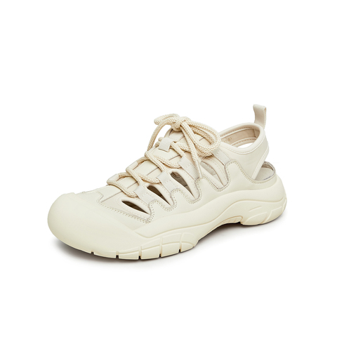 天美意2023秋新款厚底系带休闲大头透气老爹罗马女凉鞋AL017CE3