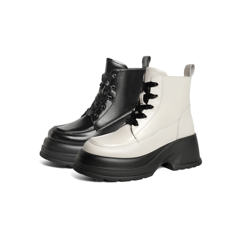 天美意2023冬新款商场同款粗跟英伦时尚短靴女马丁靴CNP41DD3