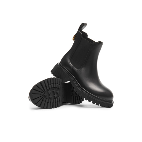 天美意2023冬复古英伦粗跟切尔西靴气质通勤女皮短靴NQX01DD3