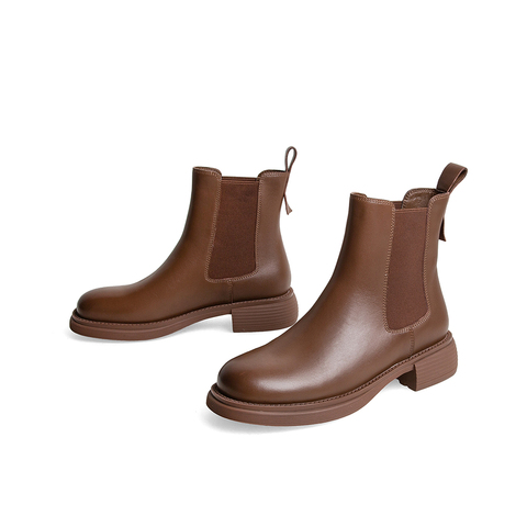 天美意2023冬商场同款复古切尔西靴女皮短靴BE091DD3