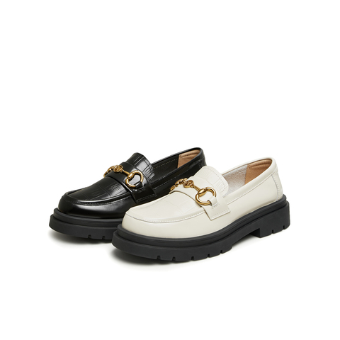 天美意2024春新款商场同款厚底马衔扣英伦单鞋女乐福鞋BI301AA4