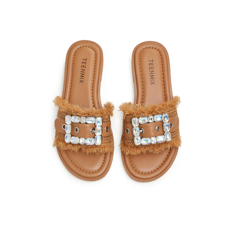 天美意2024夏新款一字拖时尚百搭都市露趾外穿女拖鞋KT018BT4