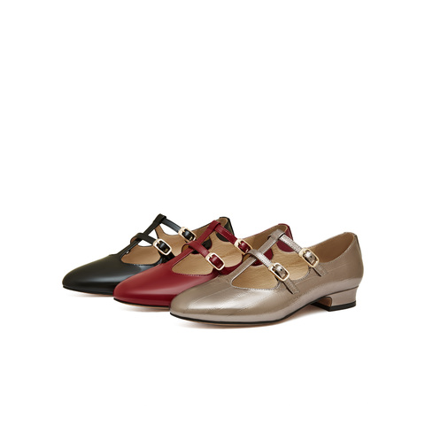 天美意2024春新款尖头复古气质玛丽珍百搭浅口女单鞋KM018AQ4