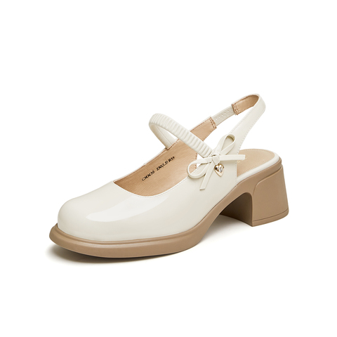 天美意2024夏新款商场同款粗跟法式复古包头后空女凉鞋CMN30BH4