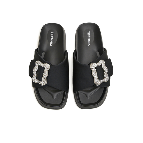 天美意2024夏新款厚底闪钻外穿简约懒人休闲女凉拖鞋KT033BT4