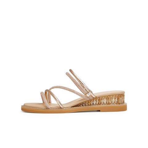 天美意2024夏新款坡跟条带外穿舒适简约百搭女凉拖鞋CTI20BT4