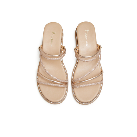 天美意2024夏新款坡跟条带外穿舒适简约百搭女凉拖鞋CTI20BT4