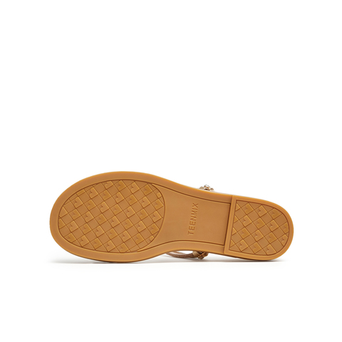 天美意2024夏新款坡跟条带外穿舒适简约百搭女凉拖鞋CTI20BT4